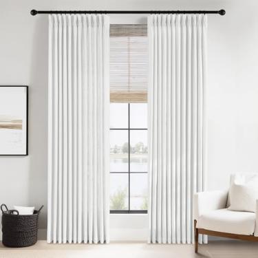 Imagem de PONY DANCE Cortinas longas de 250 cm de comprimento, cortinas plissadas de linho para sala de estar, quarto, 2 painéis, creme natural, filtro de luz de bétula, privacidade, cortinas plissadas com