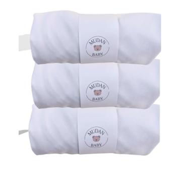 Imagem de Kit 3 Pç Lençol Avulso Malha Liso com Elástico Berço Americano Malha Hipoalergenico 160x98x12cm Branco