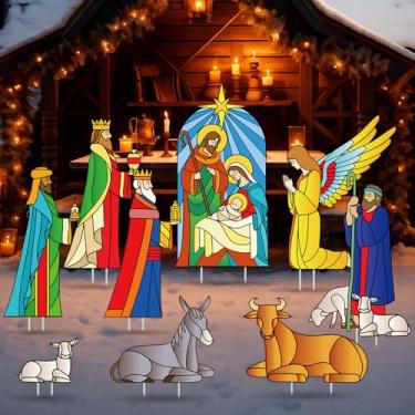 Imagem de Kathfly 9 peças de letreiros de presépio com estacas de presépio sagrado placa de gramado presentes religiosos de três reis decorações de Natal para festa de Natal ao ar livre jardim decoração de