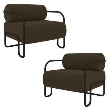 Imagem de Kit 2 Poltronas Decorativas Sala De Estar Polatsk Base Industrial De Ferro Veludo Marrom G33