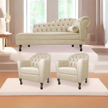 Imagem de Kit Diva Recamier Diana 130Cm Lado Esquerdo E 02 Poltronas Julia Corano - Amarena Móveis Bege