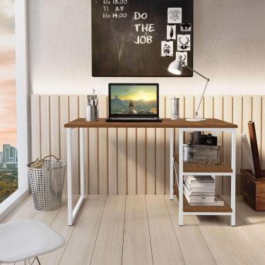 Imagem de Escrivaninha De Notebook Office Star 120cm 2 Prateleiras Klm Branco Com Imbuia