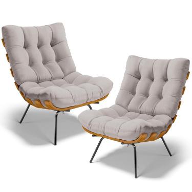 Imagem de Kit 2 Poltronas Decorativas Sala De Estar Costela L02 Linho Bege - Lyam Decor