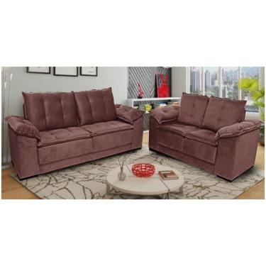 Imagem de Conjunto De Sofá Napoles 2 E 3 Lugares Veludo Jw Marrom
