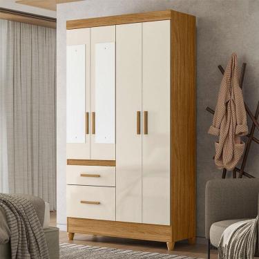 Imagem de Guarda Roupa Solteiro Ambiente Madri 4 Portas Freijó Off White Com Espelho - Moval
