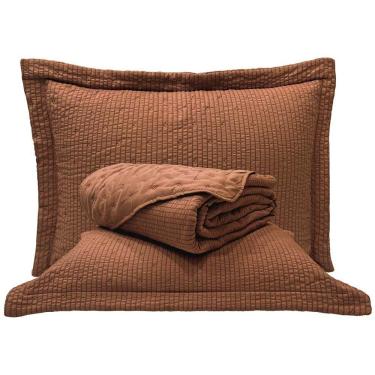Imagem de Kit Cobre Leito Colcha Craft Casal 3 Peças Percal 300 Fios Dupla Face Texturizado - Castanho - 100% Poliéster
