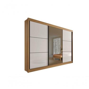 Imagem de Guarda Roupa Casal Com Espelho Com Pés Los Angeles 3 Portas 6 Gavetas - D' Doro Cinamomo/off White