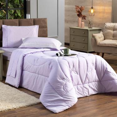 Imagem de Kit Edredom Liso Solteiro 02pçs Percal 200 Fios Lilás