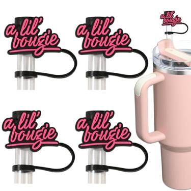 Imagem de Amreich Engraçado A Lil' Bougie Straw Toppers compatível com Stanley copo de 850 g/1,134 g, 4 peças de capas de canudo de silicone rosa choque para canudos de 10 mm/0,4 pol, acessórios reutilizáveis