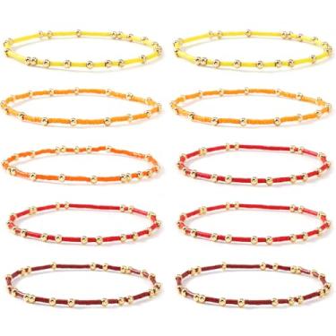 Imagem de SHINUS BOHO Pulseiras femininas com contas de sementes douradas, feitas à mão, empilháveis, elásticas, coloridas, joias, acessórios de amizade, presente, 7.0, Sem Pedra Preciosa