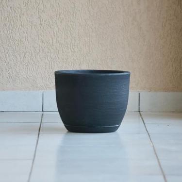 Imagem de Vaso de Planta Decoração Flores Bojo Redondo 27x34 Textura Grafiato com Prato em Polietileno (Preto)