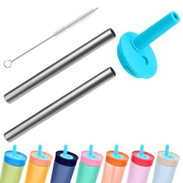 Imagem de Mity rain Bocal e canudos de metal de substituição para garrafa de água Owala - Canudo de silicone superior, junta circular e conjunto de canudo de aço inoxidável para copo Owala (azul)