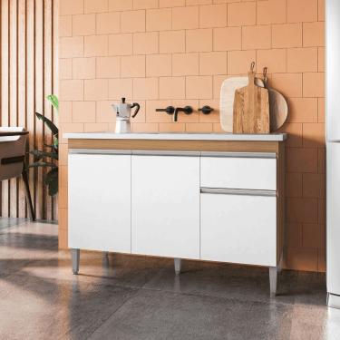 Imagem de Balcão Gabinete De Pia Para Cozinha Sem Tampo 120cm Tatiane Amêndoa/branco- Mabe Magazine
