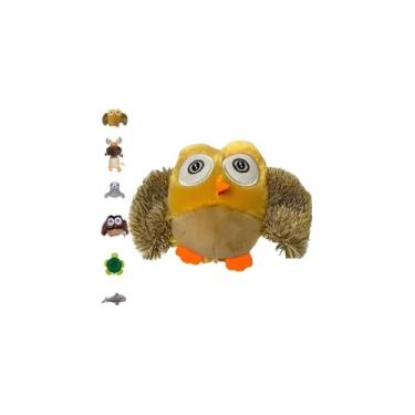 Imagem de Mordedor de Pelúcia para Cães, Coruja Bege, Material Poliéster, 13cm x 10cm, com Apito Sonoro, para Cães Pequenos e Médios
