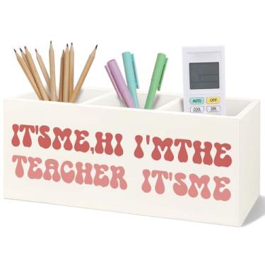 Imagem de Yhtrg Suporte de lápis de madeira para decoração de marcadores, presente de agradecimento do professor para mesa, It's Me Hi I'm the Teacher Organizador de madeira para sala de aula, escola e
