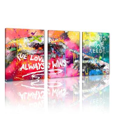 Imagem de Yeesjoee Arte de parede de rua de grafite colorido Banksy arte de parede pintura abstrata impressão em tela mão a mão graffiti pôsteres arte para sala de estar quarto, 30,5 x 40,6 cm x 3 peças