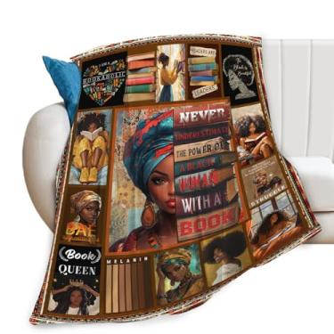 Imagem de Presentes afro-americanos para mulheres, cobertor para amantes de livros, cobertor de flanela de leitura para mulheres negras, presente de aniversário macio de lã aconchegante para meninas sofá-cama