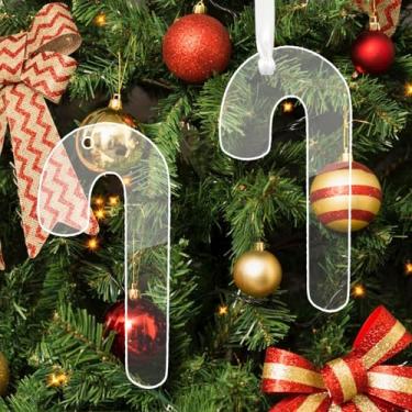 Imagem de 2 pingentes decorativos de acrílico em branco de vários estilos com cordas, pingente de guirlanda de árvore de Natal transparente (tipo G)