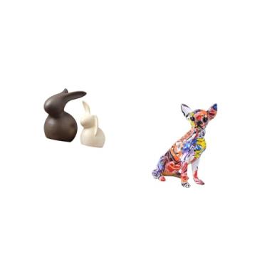 Imagem de Fenteer Conjunto de Esculturas de Estátua de E Cachorro Colorido de Porcelana, Ornamentos de Animais Realistas, Decorações de Páscoa para Armários, Jar