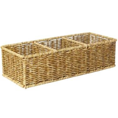 Imagem de LUMINFLY Cesto de armazenamento de três grades, cestas retangulares de tecido PP para organização de banheiro, para economia de espaço, organizador de mesa solução versátil de bancada