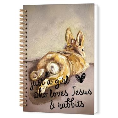 Imagem de TWRVI Caderno espiral de coelho, presente de coelhinho para mulheres, caderno pautado na faculdade de coelhinho para material de escritório escolar, cadernos de diário Just a Girl Who Loves Jesus