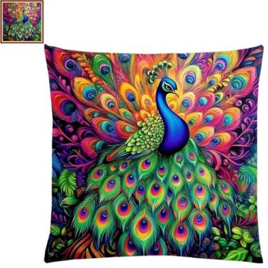 Imagem de Fanxvivy Kits de ponto cruz estampado para adultos iniciantes kit de bordado com padrão de bordado kit de pontos pré-compactados 11CT ponto cruz pavão colorido 45,7 x 45,7 cm