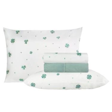 Imagem de Jogo de Cama Duplo Casal 4 Peças Percal 180 Fios Trevo da Sorte Sonhare Prata