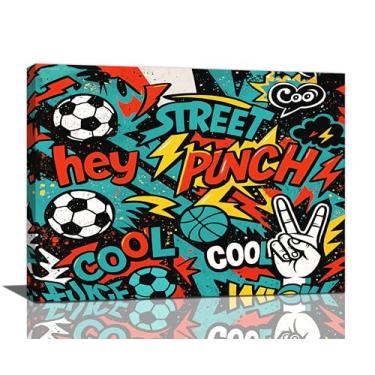 Imagem de Decoração de parede de futebol para quarto de meninos, arte de parede, arte de rua, grafite, esportes, futebol, impressões, pintura, arte, decoração para quarto, sala de jogos, presentes emoldurados