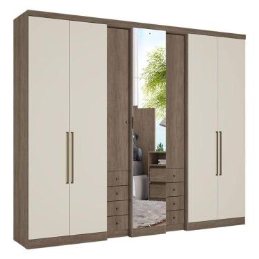 Imagem de Guarda Roupa Casal Absolut Clear Glass 7 Portas Rustic Off White Acetinado - Thb