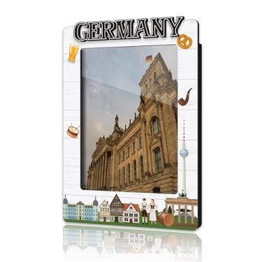 Imagem de DRWJPAT Moldura magnética alemã, mini molduras magnéticas para geladeira e armário, presentes de lua de mel para amigos e casais, imãs de madeira para viagem -B03