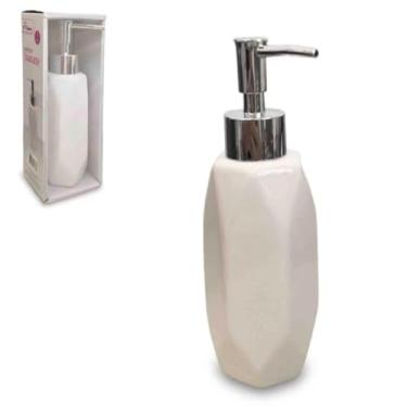 Imagem de Dispenser de Sabonete Líquido em Cerâmica, Diamante, Branco, para Banheiro