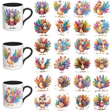 Imagem de Elewins Adesivos UV DTF - 24 folhas de copo UV DTF para canecas de vidro de café, decalques DIY para copos, esfregar à prova d'água em transferências para artesanato (peru de desenho fofo