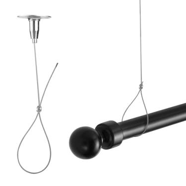 Imagem de Pacote com 2 suportes de teto para varão de armário, suporte de suspensão de teto de aço inoxidável ajustável para hastes de chuveiro retas em forma de L ou curvas, suporte de aço inoxidável