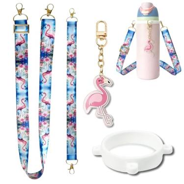 Imagem de Z-synka Conjunto de acessórios Flamingo Owala para garrafa de água Owala 680 g, 947 g, 1,134 g, copo, FreeSip - Inclui alça de ombro, alça de alça, anel de silicone, pingente de chaveiro, presentes de