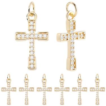 Imagem de Beebeecraft 1 caixa, 10 peças, pingentes de cruz de zircônia cúbica, banhado a ouro 18 K, pingente de crucifixo de Cristo com anéis de salto para fazer joias e pulseiras