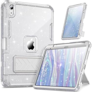 Imagem de INFILAND Capa para iPad A16 11 polegadas 11ª geração, iPad 10ª geração capa transparente com glitter, capa protetora à prova de choque fofa com suporte, suporte para lápis para meninas, mulheres