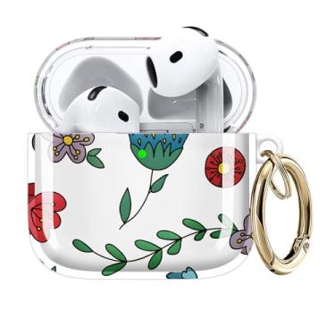 Imagem de Capa compatível com AirPods 4ª geração 2024, carregamento sem fio, à prova de choque, TPU macio, transparente, amarelamento reduzido para AirPods 4, capas com chaveiro dourado (flor de desenho animado