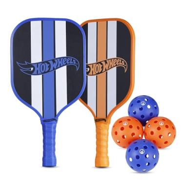 Imagem de Hot Wheels – Conjunto de conjunto de pickleball de madeira, conjunto de 7 peças com remos de madeira, pickleballs e acessórios, conjunto de raquete durável para iniciantes para brincar em ambientes