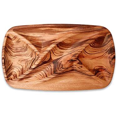 Imagem de Petisqueira Tábua de Aperitivos em Madeira Maciça Nobre Grande 5 Compartimentos Wave