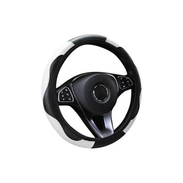 Imagem de Tioollev Capa de volante de carro, protetor de volante elástico de couro sintético de microfibra de fibra de carbono de 38 cm para homens e mulheres, universal durável para carro decorativo adequado