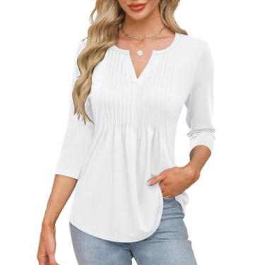Imagem de Blusa LUYAA de manga 3/4 com decote em V  branca
