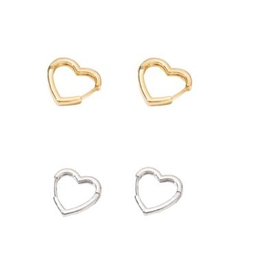 Imagem de Brincos de argola minúscula para mulheres, brincos fofos de coração, estrela, pequenos brincos de argola para mulheres, ouro branco, diário, delicado, Zinco, Sem pedra preciosa