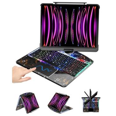 Imagem de Suzii Capa com teclado sensível ao toque compatível com iPad Air 13 (M3/M2, 2025/2024), capa rígida de policarbonato transparente e trackpad, luz de fundo, giratória e roupa de dormir automática para