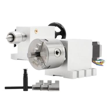 Imagem de 3/4Jaw 100 mm 4º eixo divisor cabeça/eixo de rotação/kit de eixo Nema23 Caixa de engrenagens harmônica sem lacunas + contraforte para máquina (4 garras - 100 mm, 100-1)