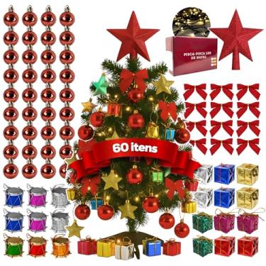 Imagem de Árvore De Natal Decorada Decoração De Natal Kit Enfeites Natalinos 60cm Com Pisca E 60 Acessórios (110 Volts)
