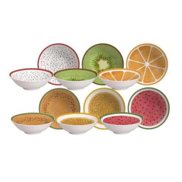 Imagem de Conjunto 6 Bowls Decorados Salada De Frutas 300Ml - Alleanza Cerâmica