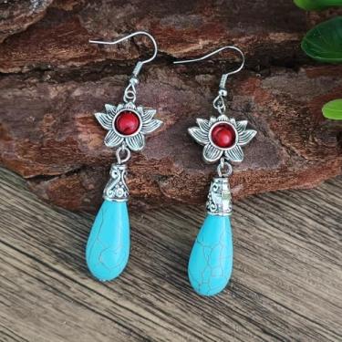 Imagem de Brincos de gota turquesa ocidental para mulheres, elegante, boêmio, ideia de joia, roupa de concerto country, presentes de amizade para mulheres, presentes de Natal