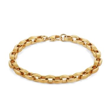 Imagem de HZMAN Pulseira masculina de corrente de elos cubanos de 21 cm banhada a ouro e prata, presente para ele, 8.5, Sem Pedra Preciosa