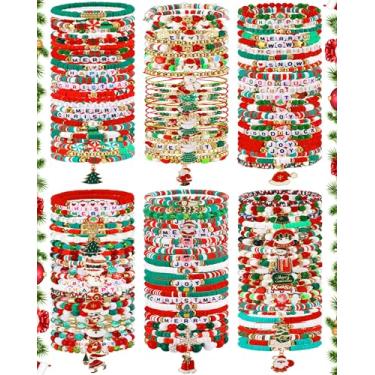 Imagem de Huquary Pulseiras de Natal para mulheres, pulseiras de amizade de Natal empilháveis a granel, pulseira elástica em camadas, berloque, joias, presente para lembrancinhas de festas de fim de ano
