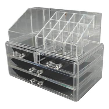 Imagem de MAVIS LAVEN Organizador de Maquiagem, Estojo Transparente Para Cosméticos Com Porta-Pincéis e 4 Gavetas, Para Penteadeira, Armazenamento de Batom e Joias